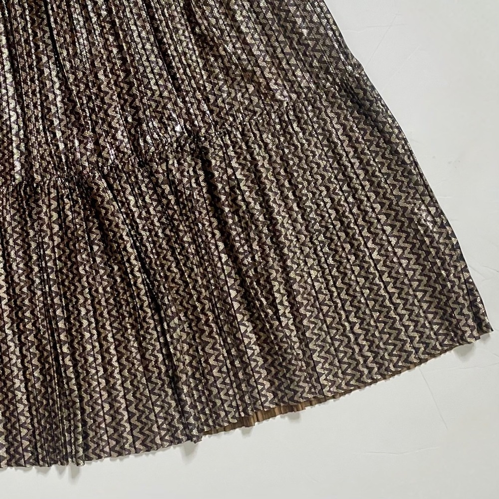 BA&SH Pleated Jupe Poly Midi Skirt Chevron Stripe Foil Metallic Tiered Size 6 - Picture 5 of 16